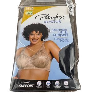 NWT Playtex  18H Ultimate Lift And Support Bra Wirefree 48D Black #4745